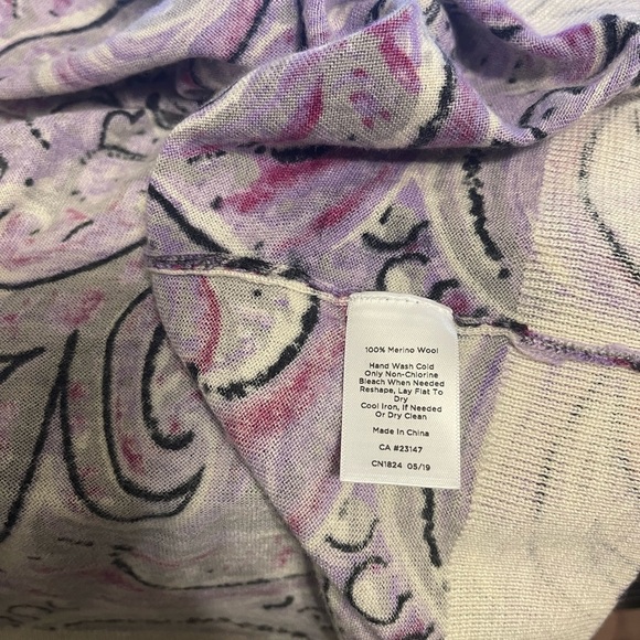Talbots Purple Paisley Pure Merino Wool Lightweight Sweater 3X Petite GUC - Picture 5 of 8